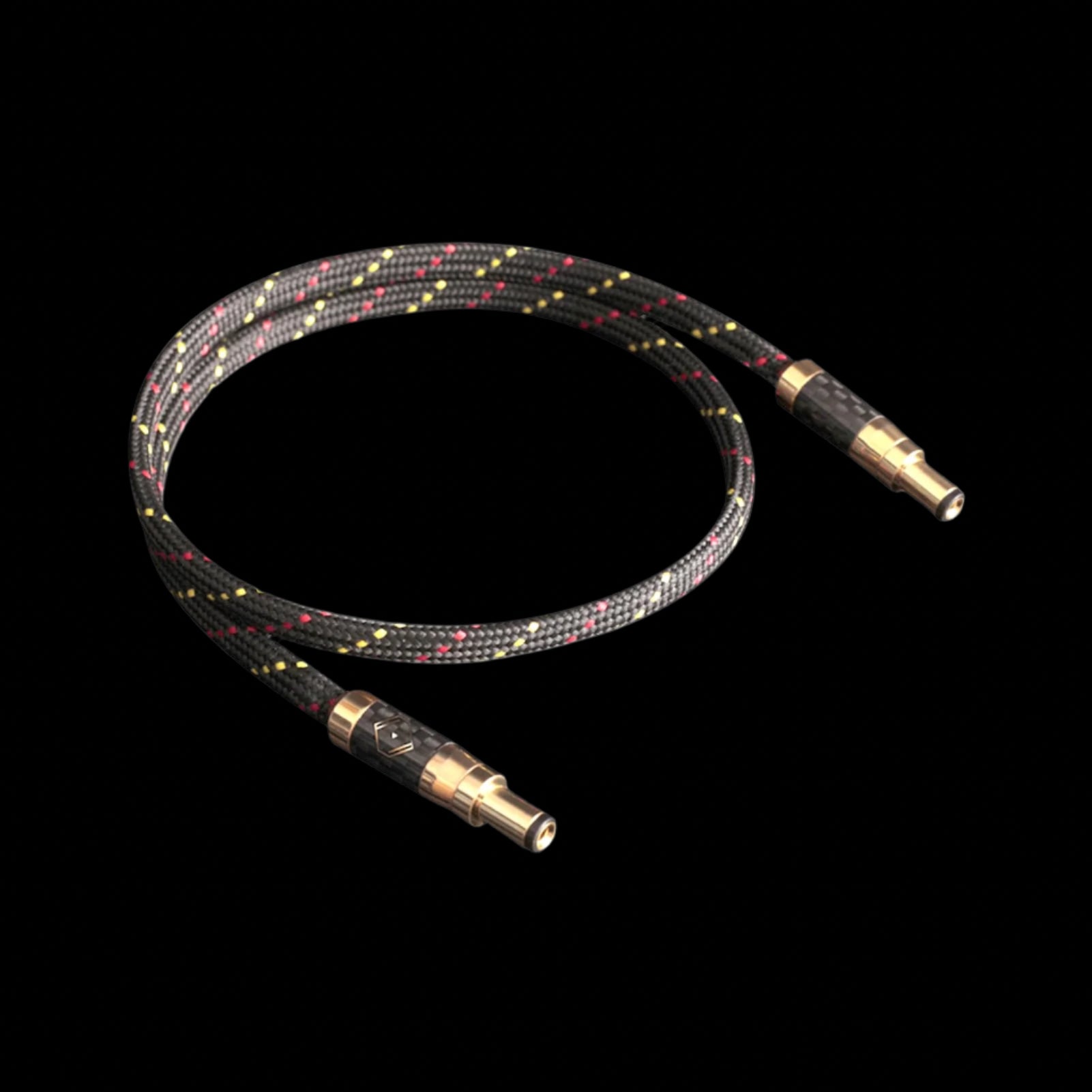12V Bastei DC Braided tiramisu colored cable showing connector poles 