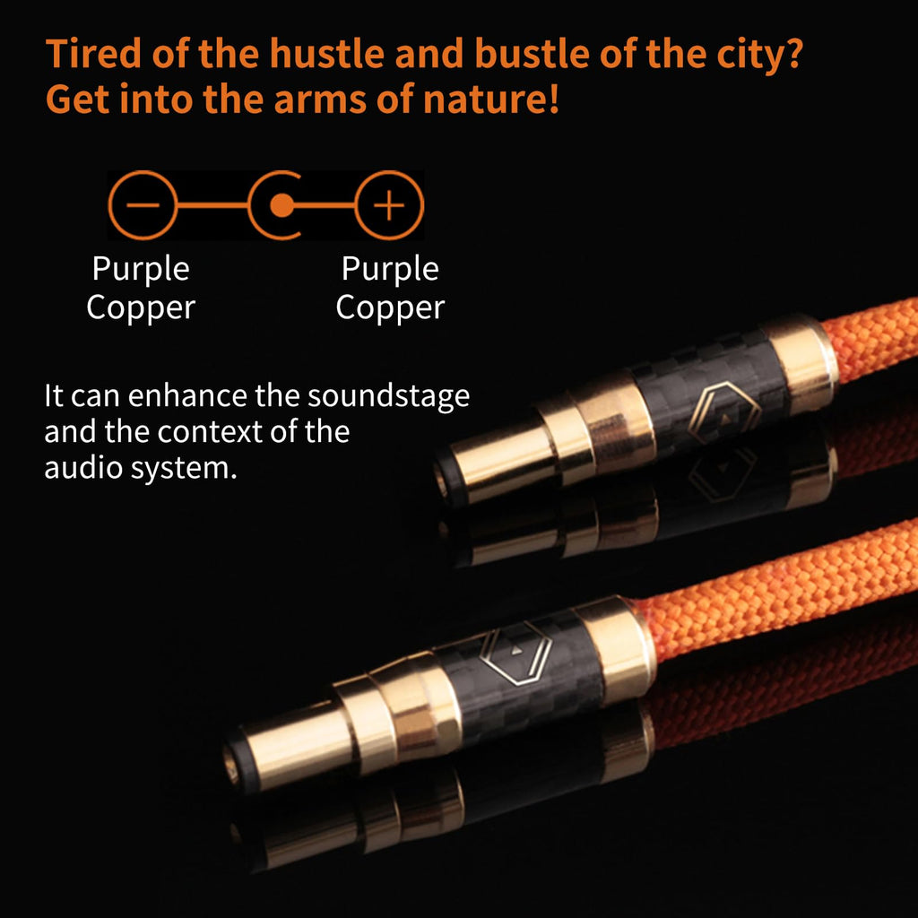 12V Orange DC Bastei cable braided with purple copper positive and negative poles front view