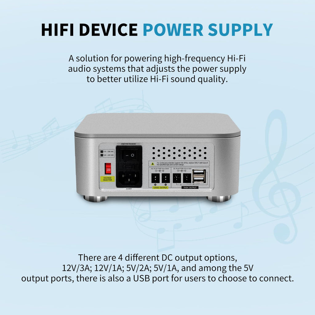 Back View of silver Forester F2 emphasizing audiophile-grade hifi device power supply 