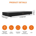 Black Bonn N8 Pro emphasizing radar grade switching power supplies, noise reduction, gold plated LAN port, gold plated banana terminal ground, and LEDs