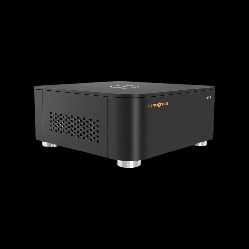Side profile of the Black Forester F2 audiophile-grade hifi linear power supply showcasing sleek and compact design