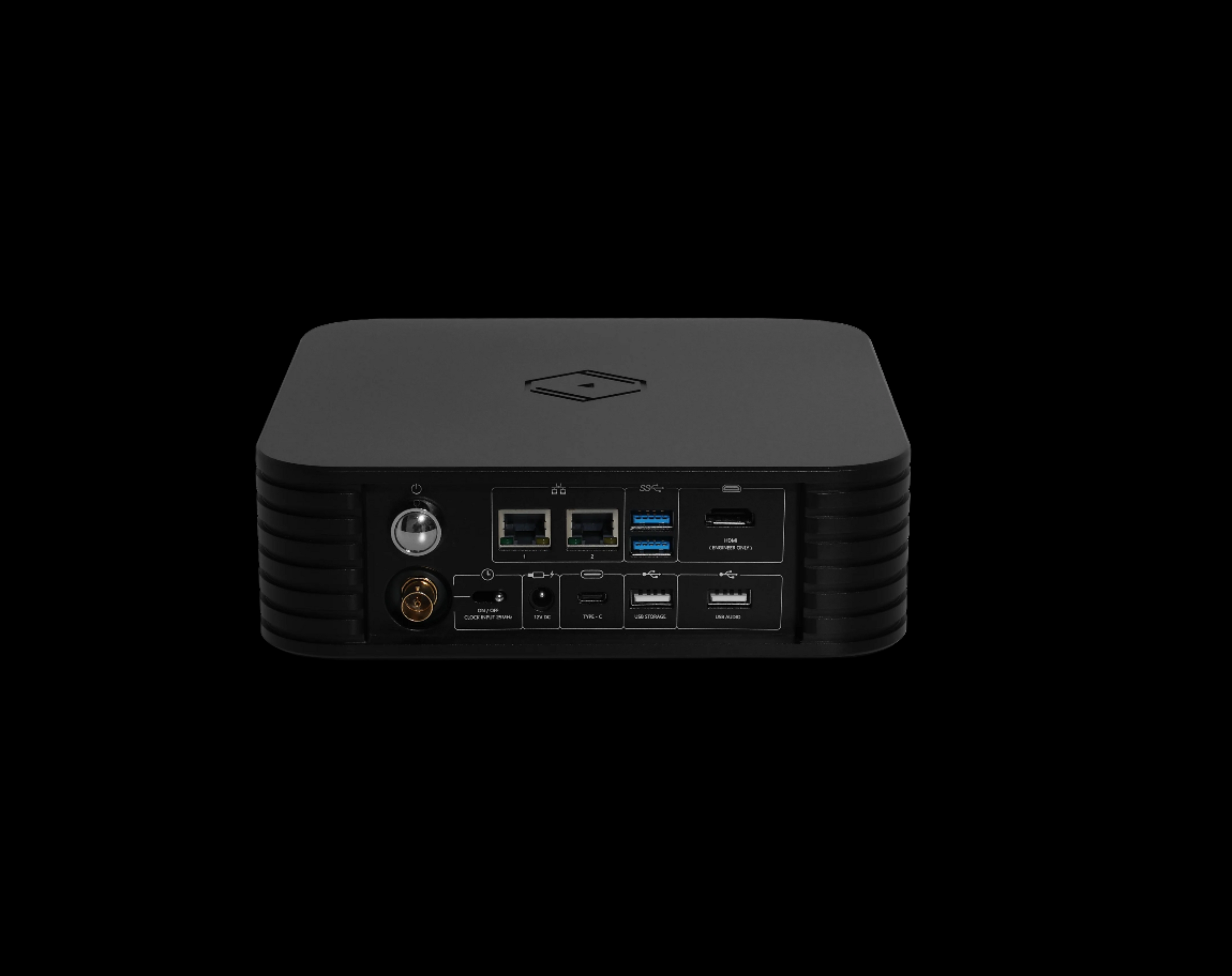 Rear view of Silent Angel Rhein Z1 Plus, highlighting digital outputs, USB ports, and Ethernet connections