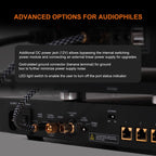 Bonn N8 Pro emphasizing advanced options for audiophiles such as additional 12V DC power jacks, LED light switch, and gold plated ground connector to further minimize power supply noise