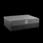 Front view of Silent Angel Forester F1 linear power supply, showing minimalist metal enclosure and LED status lights