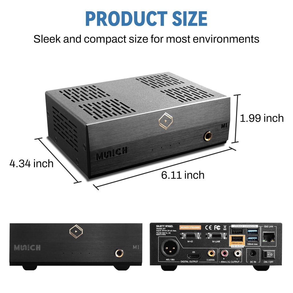 Munich M1 v2 audiophile-grade network streamer product size