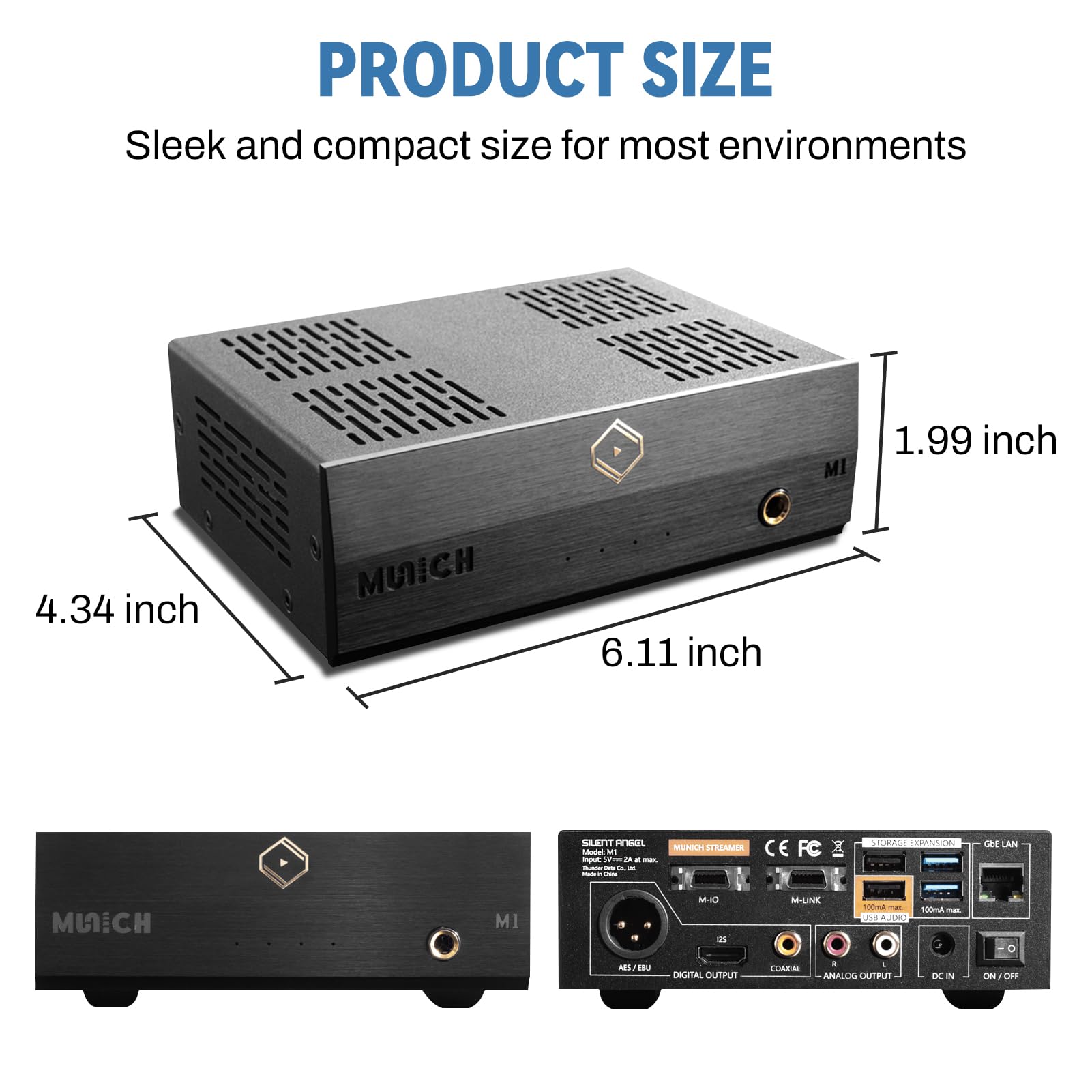 Munich M1 v2 audiophile-grade network streamer product size