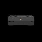 Front view of Silent Angel Munich M1T V2 network music transporter, showing sleek metal chassis and front LEDs