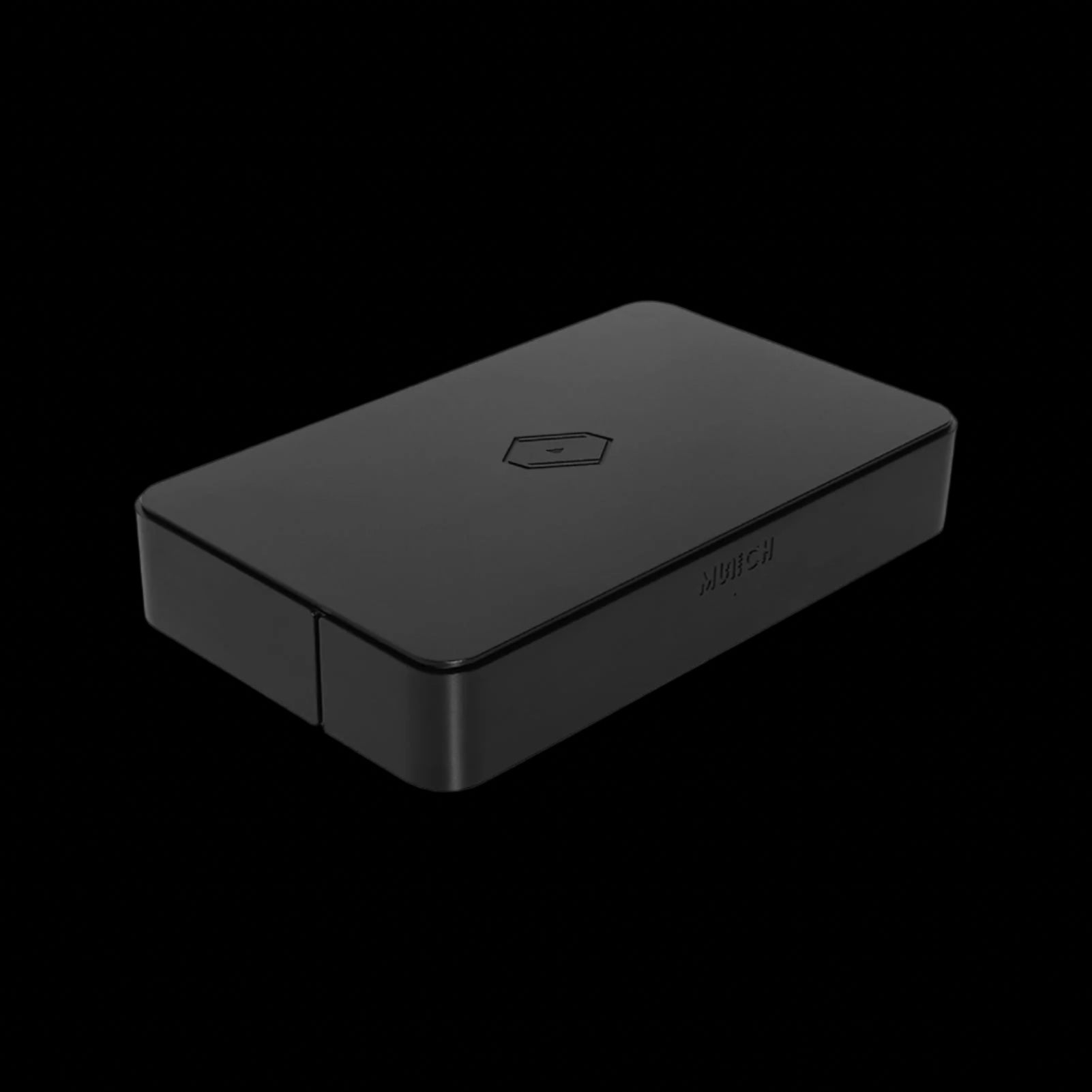 Side profile of black Munich MU hifi audiophile-grade music streamer