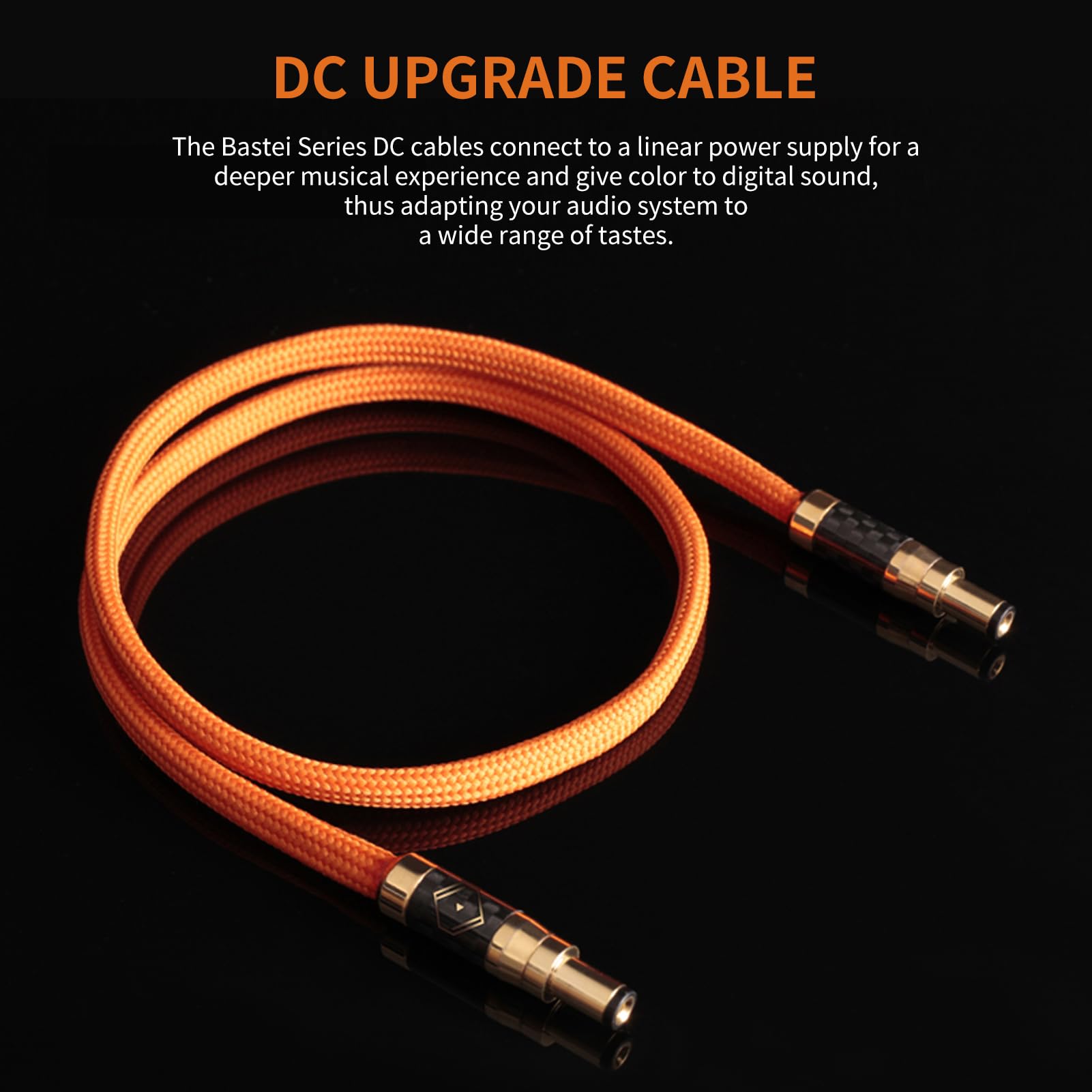 orange bastei 12V cable coiled view audiophile-grade connector cable