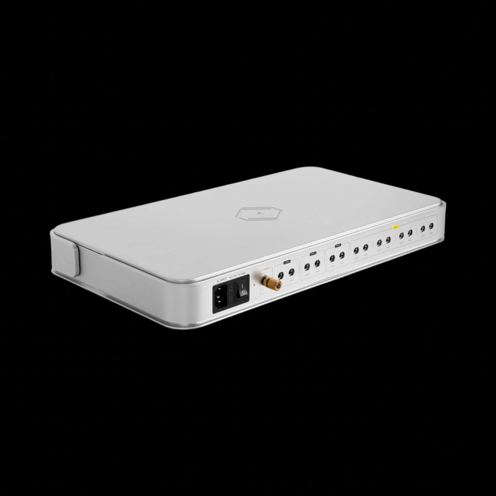 Rear-angled view of Silent Angel Forester FX, highlighting DC outputs and power connectors