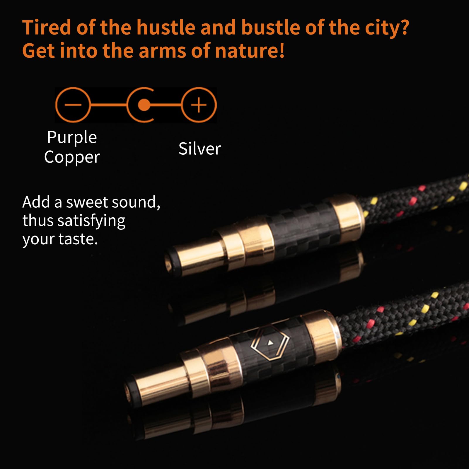 Audiophile-grade connector cable with copper negative pole and sterling silver positive pole tiramisu black