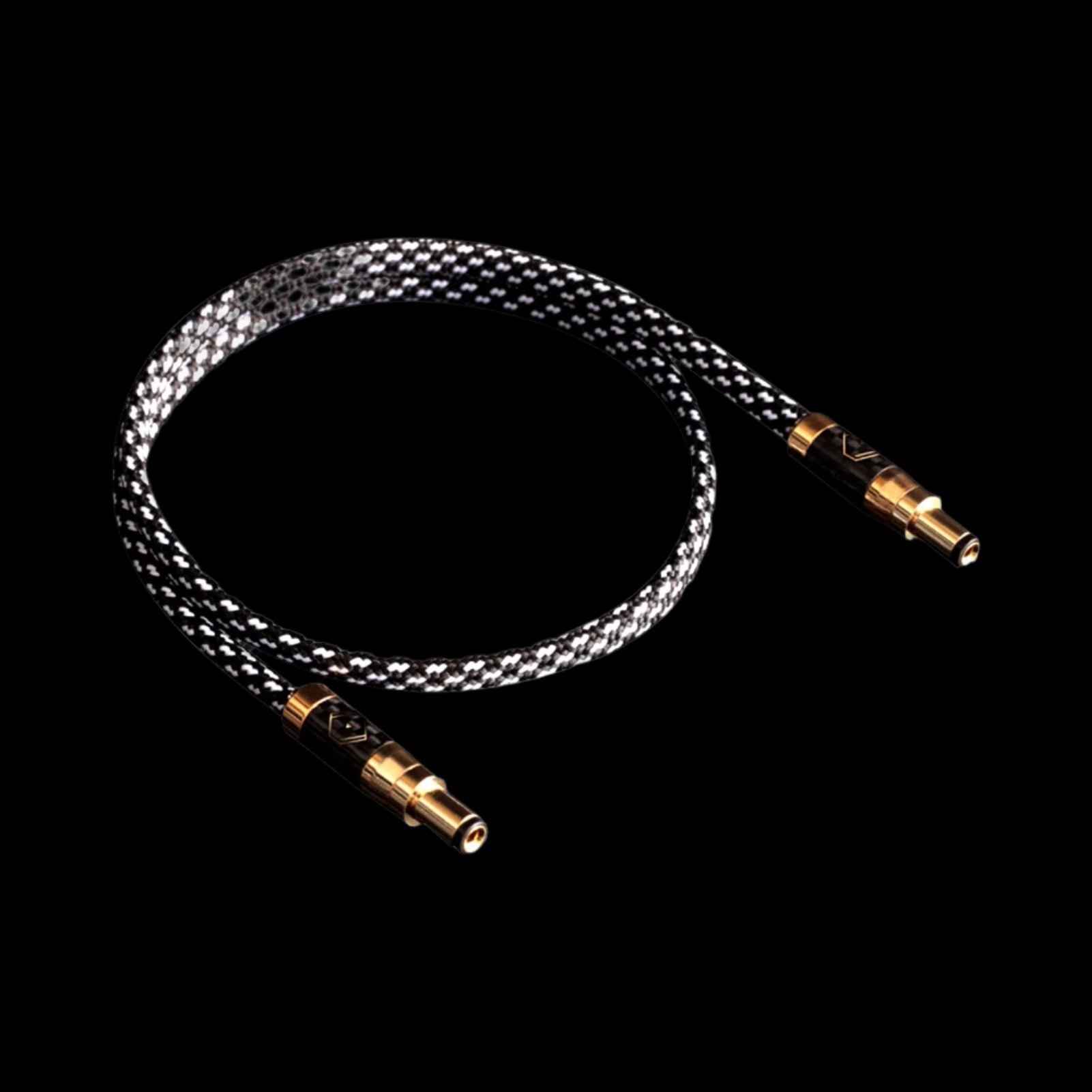 Zebra plaid 12V DC Bastei cable coiled view 